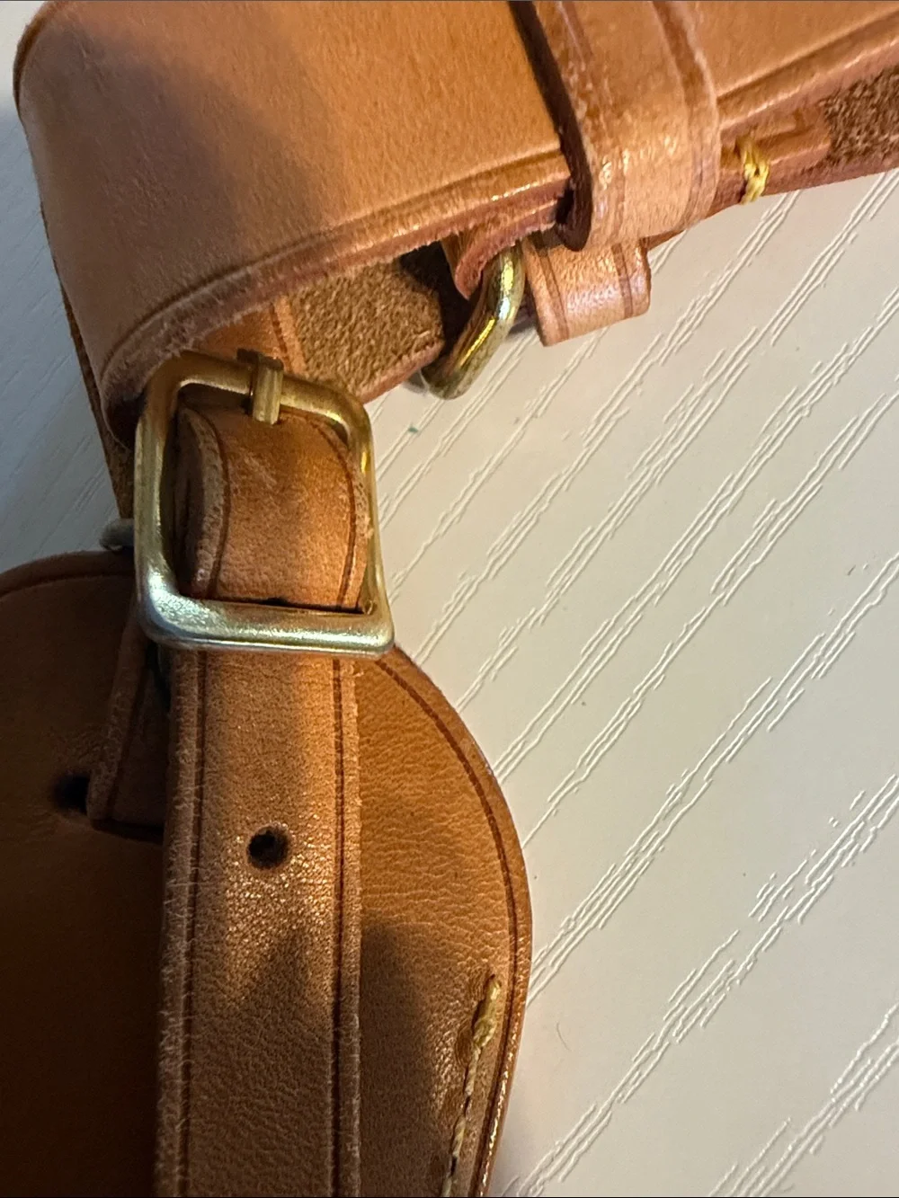 Louis Vuitton Tan Leather Luggage Tag with Stitched Trim